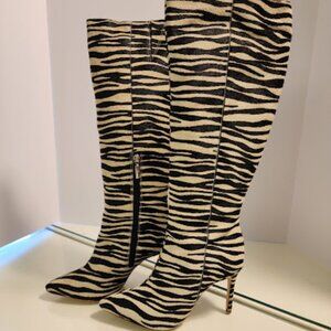 AQUA Zebra Print Calf Hair High Heel Boots